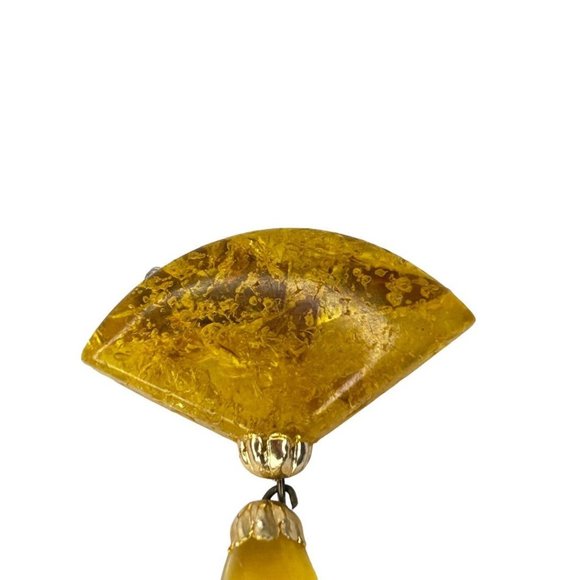 Vintage Yellow Faux Amber Resin Art Deco Style Brooch Pink 2.5" Drop - Picture 2 of 6